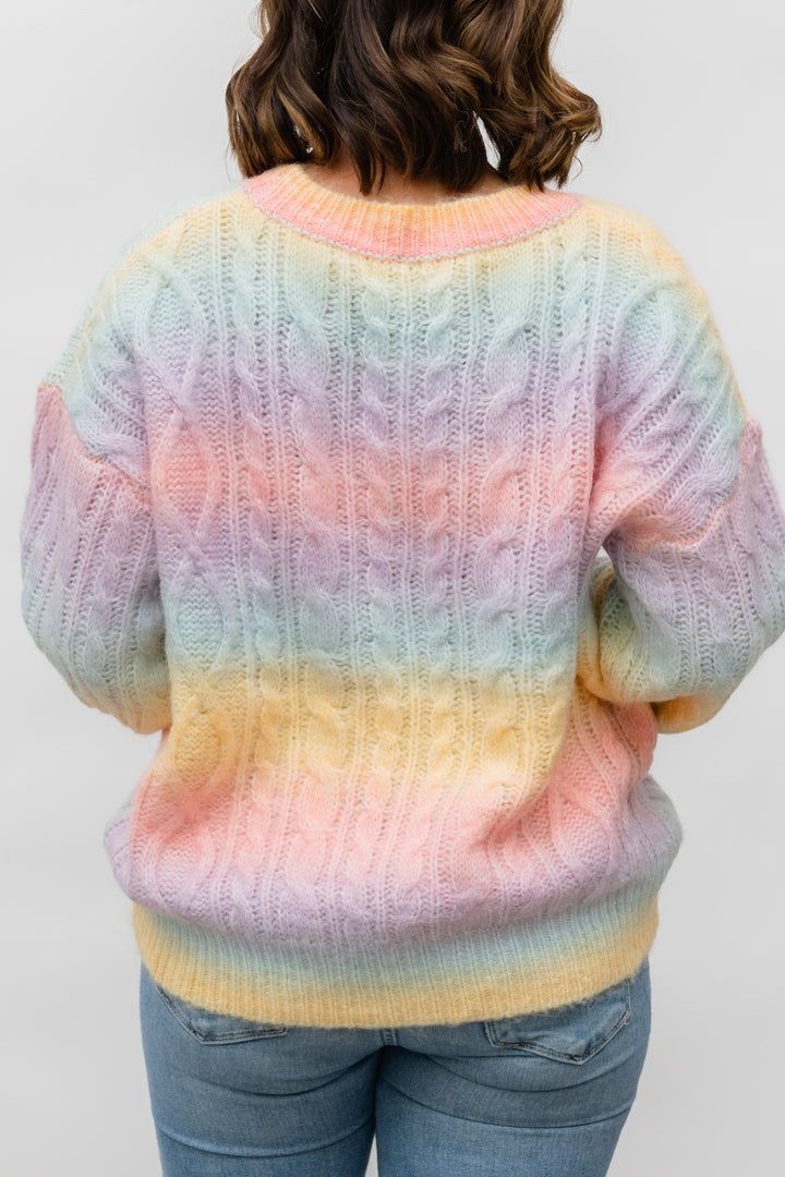 Pastel Rainbow Striped Knit Hipster Hippie outlets Chic Glam Puff Pullover Farm Sweater